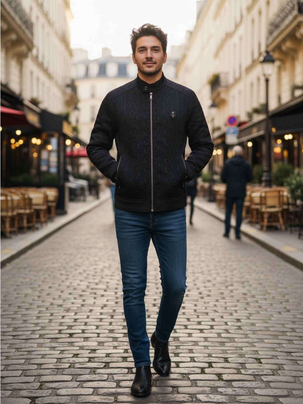 Valiant Paris Textured Moto Jacket Black Men’s Medium Made in France